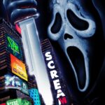 The scream franchise's iconic ghostface mask looms large over time square new york