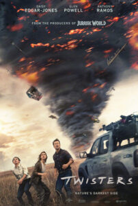 The three lead characters, Kate, Tyler and Javi look in amazement as a fire-engulfed tornado spins behind them. Although, they're not looking at it because movie posters need to show the faces. It's dumb but you get it