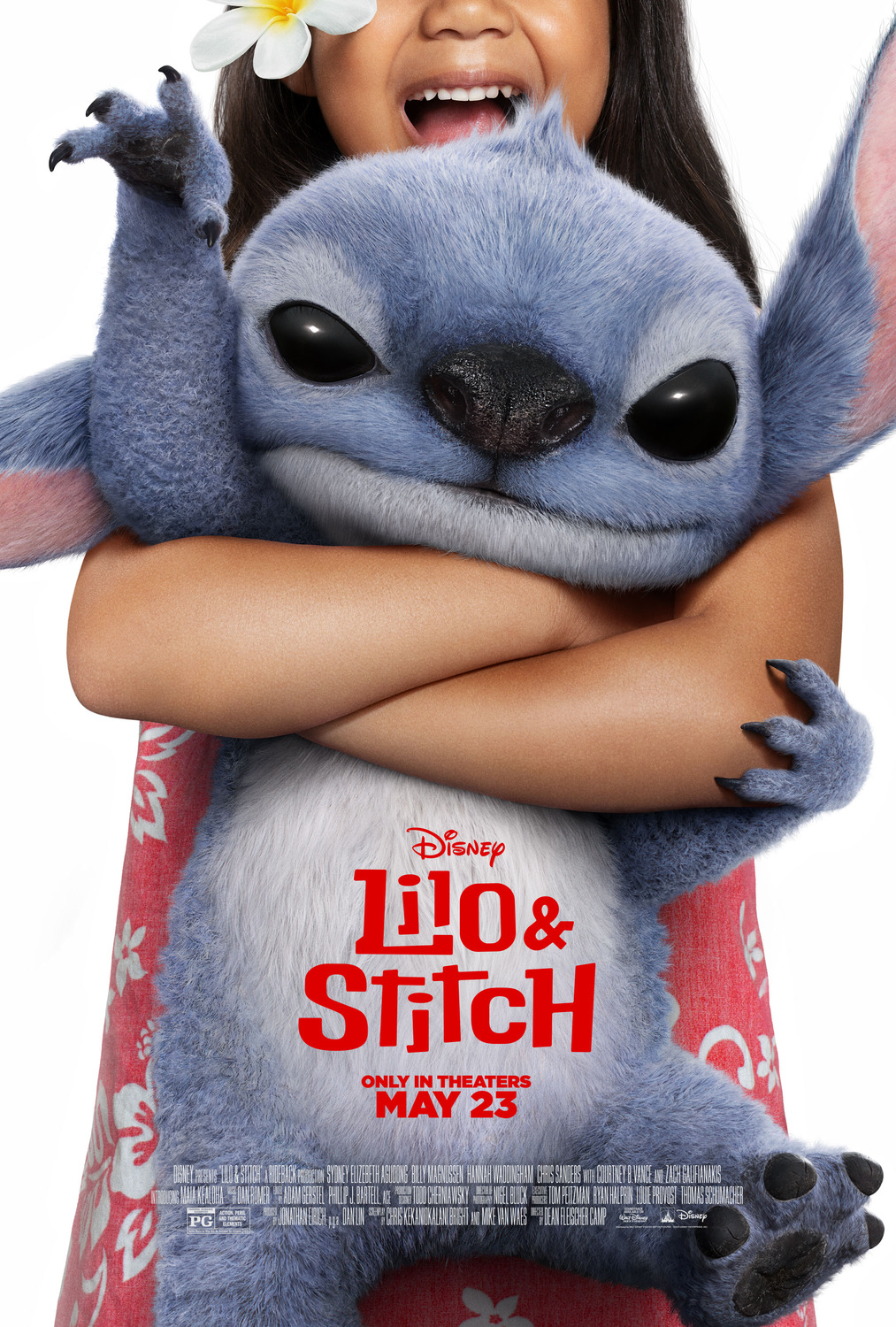 Close up of Lilo clumsily hugging Stitch
