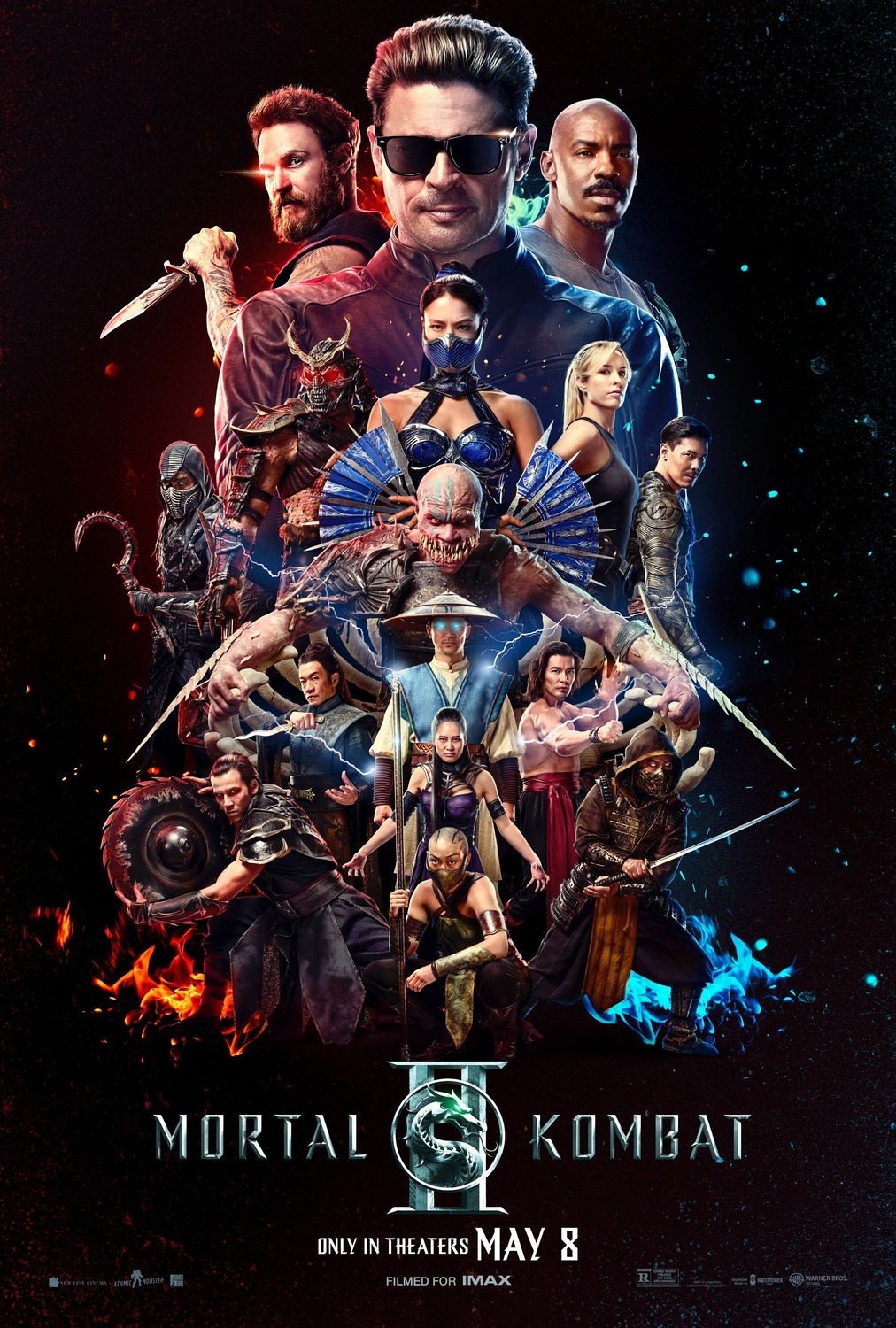 A huge stacked tower of midshots of the central characters. All of whom are adopting heroic or villainous poses